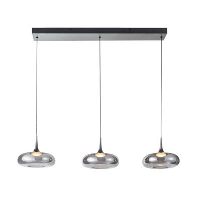 Luminosa Lighting Luminosa Tenele Bar Pendant Ceiling Light Silver With Smoked Glass Shades 3000K Warm, 3 Step Dimmable 3Xled - image 1