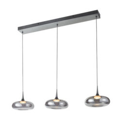 Luminosa Lighting Luminosa Tenele Bar Pendant Ceiling Light Silver With Smoked Glass Shades 3000K Warm, 3 Step Dimmable 3Xled - thumbnail 3