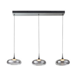 Luminosa Lighting Luminosa Tenele Bar Pendant Ceiling Light Silver With Smoked Glass Shades 3000K Warm, 3 Step Dimmable 3Xled - thumbnail 1