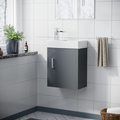 Nes Home Nanuya 400mm Cloakroom Wall Hung Basin Vanity Unit Grey - image 1
