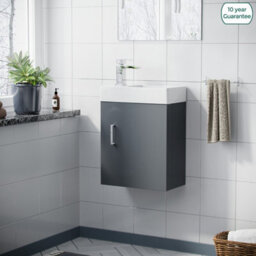 Nes Home Nanuya 400mm Cloakroom Wall Hung Basin Vanity Unit Grey - thumbnail 2