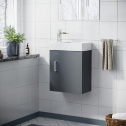 Nes Home Nanuya 400mm Cloakroom Wall Hung Basin Vanity Unit Grey - thumbnail 1