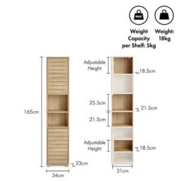 Oak Wood Effect Tall Bathroom Storage Cabinet Tallboy - thumbnail 2