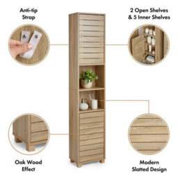 Oak Wood Effect Tall Bathroom Storage Cabinet Tallboy - thumbnail 4