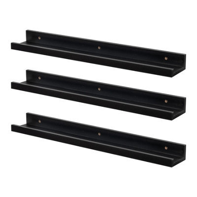 Harbour Housewares 3X Floating Picture Ledge Shelves - Black 57Cm Mdf Wall Mounted Display For Photos, Frames & Décor - image 1