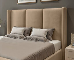 UKBEDFURNITURE Miami Wingback Beige Plush Valvet Upholstered Bed Frame Only - Slatted Base - 48 Inch Headboard - thumbnail 2