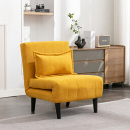 More4Homes Harper 1 Seater Folding Clic Clac Fabric Living Room Lounge Futon Sofa Bed Mustard - thumbnail 1