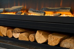 Acantha Pre-Built Black Marble Effect Media Wall 3 With Vision Electric Media Stove & Log Store In Black - thumbnail 8
