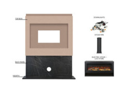 Acantha Pre-Built Black Marble Effect Media Wall 3 With Vision Electric Media Stove & Log Store In Black - thumbnail 3