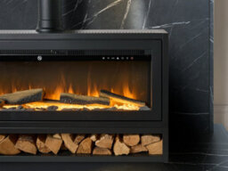 Acantha Pre-Built Black Marble Effect Media Wall 3 With Vision Electric Media Stove & Log Store In Black - thumbnail 5