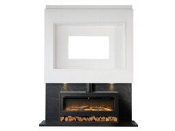 Acantha Pre-Built Black Marble Effect Media Wall 3 With Vision Electric Media Stove & Log Store In Black - thumbnail 4