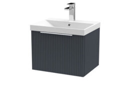 Balterley Tixall Fluted 1 Drawer Wall Hung Vanity Unit With Thin Edge Basin, Dark Grey, 500mm - thumbnail 1