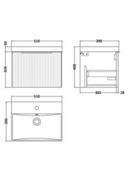 Balterley Tixall Fluted 1 Drawer Wall Hung Vanity Unit With Thin Edge Basin, Dark Grey, 500mm - thumbnail 2