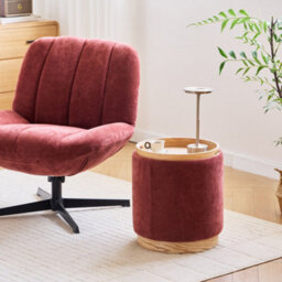 Nordlys Pouf With Storage Side Table In Fabric Terracotta - thumbnail 3