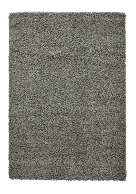 Grey Plain Shaggy Rug, 50mm Thick Stain-Resistant Rug, Grey Rug For Dining Room, Bedroom, & Living Room-80Cm X 150Cm