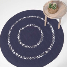 Homescapes Navy Crochet Braided Rug 120Cm Round - thumbnail 2