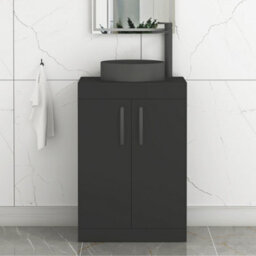 Royal Bathrooms Turin 800mm Freestanding Bathroom Vanity Unit With Sink 2 Door Matt Black & Art Round Countertop Basin - thumbnail 1