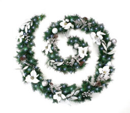 Best Artificial 12Ft White & Silver Decorated Christmas Garland With 100 Bright White Battery Lights - thumbnail 1