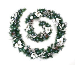 Best Artificial 12Ft White & Silver Decorated Christmas Garland With 100 Bright White Battery Lights