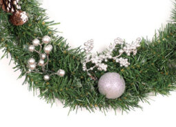 Best Artificial 12Ft White & Silver Decorated Christmas Garland With 100 Bright White Battery Lights - thumbnail 3