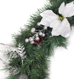 Best Artificial 12Ft White & Silver Decorated Christmas Garland With 100 Bright White Battery Lights - thumbnail 5