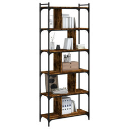 Berkfield Industrial Bookcase 6-Tier Smoked Oak 76X32X192 Cm Engineered Wood - thumbnail 3