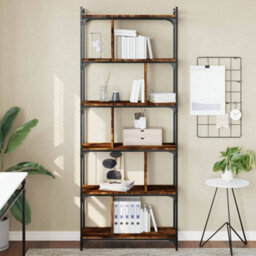 Berkfield Industrial Bookcase 6-Tier Smoked Oak 76X32X192 Cm Engineered Wood - thumbnail 2