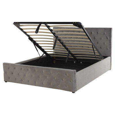 Beliani Ottoman Bed Velvet Amiens 160 X 200 Cm (Eu King Size) Grey - image 1
