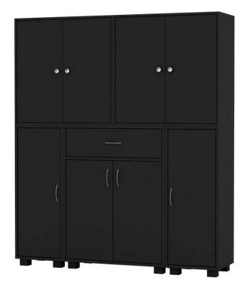 Urbn-Living Urbnliving Height 140Cm 8 Door & 12 Shelf Black Bookshelf 1 Drawer Storage Cabinet Bookcase Cupboard Display - image 1