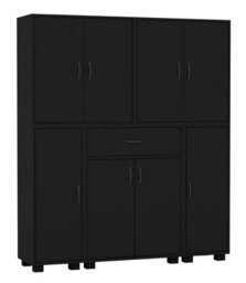 Urbn-Living Urbnliving Height 140Cm 8 Door & 12 Shelf Black Bookshelf 1 Drawer Storage Cabinet Bookcase Cupboard Display - thumbnail 3