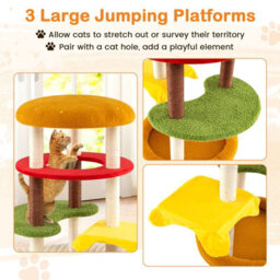 Costway 106 Cm Tall Modern Cat Tree Multi-Level Kitten Tower W/ Padded Perch Spacious Bed - thumbnail 9