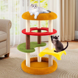 Costway 106 Cm Tall Modern Cat Tree Multi-Level Kitten Tower W/ Padded Perch Spacious Bed - thumbnail 4