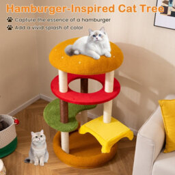 Costway 106 Cm Tall Modern Cat Tree Multi-Level Kitten Tower W/ Padded Perch Spacious Bed - thumbnail 6