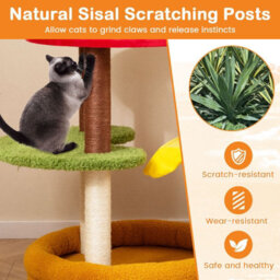 Costway 106 Cm Tall Modern Cat Tree Multi-Level Kitten Tower W/ Padded Perch Spacious Bed - thumbnail 5