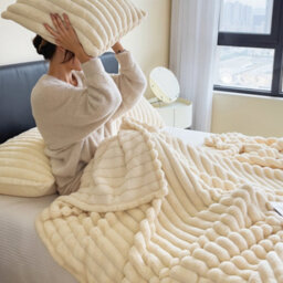 Living And Home Luxurious Elegant Fluffy Comfortable Striped Throw Blanket Beige 200Cm W X 150Cm D - thumbnail 2