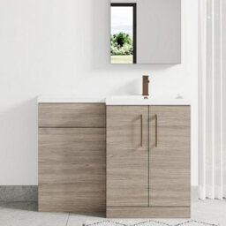 Balterley Right-Hand Bathroom Vanity And Wc Unit Combination With Basin - 1100mm - Woodgrain Mid Oak With Brushed Bronze Handles - thumbnail 2