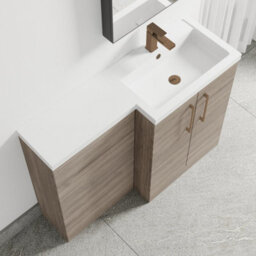 Balterley Right-Hand Bathroom Vanity And Wc Unit Combination With Basin - 1100mm - Woodgrain Mid Oak With Brushed Bronze Handles - thumbnail 3