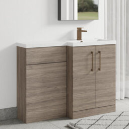Balterley Right-Hand Bathroom Vanity And Wc Unit Combination With Basin - 1100mm - Woodgrain Mid Oak With Brushed Bronze Handles - thumbnail 4