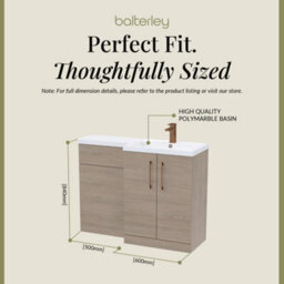 Balterley Right-Hand Bathroom Vanity And Wc Unit Combination With Basin - 1100mm - Woodgrain Mid Oak With Brushed Bronze Handles - thumbnail 5