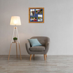 AK Frames 12X12 Rustic Oak Modern Multi Photo Frame With Blue Mount - Holds 4 Apertures (4X) 6X4 Photos - thumbnail 3