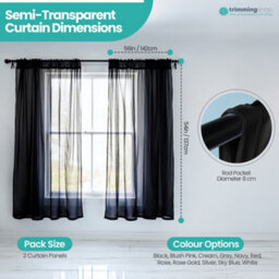 "Neel Blue Voile Curtains Slot Top, 2 Curtains, Black - 56"" Width X 54"" Drop" - thumbnail 2