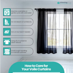 "Neel Blue Voile Curtains Slot Top, 2 Curtains, Black - 56"" Width X 54"" Drop" - thumbnail 3