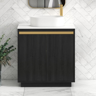 Royal Bathrooms Orion 800mm Hale Black Floor Standing Plain White Countertop Vanity Unit 2 Door With Peak Basin & Brushed Brass Accent Trim - image 1