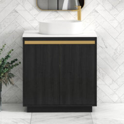 Royal Bathrooms Orion 800mm Hale Black Floor Standing Plain White Countertop Vanity Unit 2 Door With Peak Basin & Brushed Brass Accent Trim - thumbnail 2