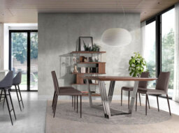 Angel Cerda Stylish Oval Barrel Walnut Dining Table With Chrome Legs - thumbnail 3
