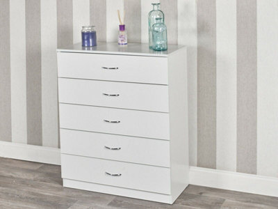 Urbn-Living Urbnliving Height 90.5Cm 5 Drawer Wooden Bedroom Chest Cabinet Modern White Carcass And White Drawers Wide Storage Cupboard Closet - image 1