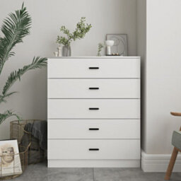 Urbn-Living Urbnliving Height 90.5Cm 5 Drawer Wooden Bedroom Chest Cabinet Modern White Carcass And White Drawers Wide Storage Cupboard Closet - thumbnail 2