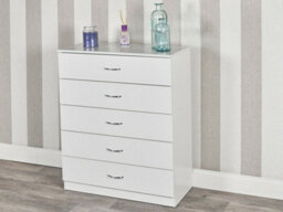Urbn-Living Urbnliving Height 90.5Cm 5 Drawer Wooden Bedroom Chest Cabinet Modern White Carcass And White Drawers Wide Storage Cupboard Closet - thumbnail 1
