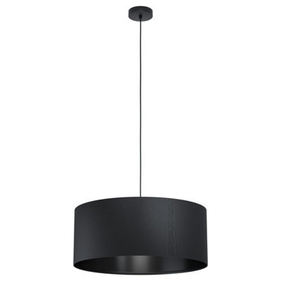 Large Round Black Fabric Pendant Ceiling Light With E27 Bulb Socket - image 1