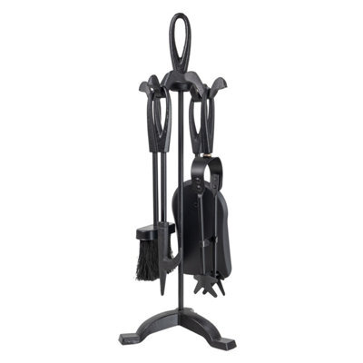 Jvl Jennings 4 Piece Fireplace Companion Set Fire Tools Stand Black - image 1